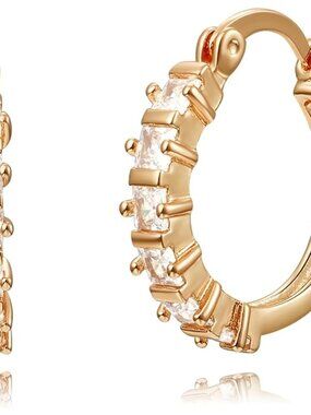 Women's Square Diamonds Cubic Zirconia Elegant Three Diamon Huggie Earring